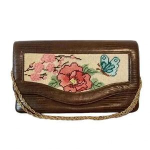 Vintage Womens Embroidered Needlework Butterfly Purs